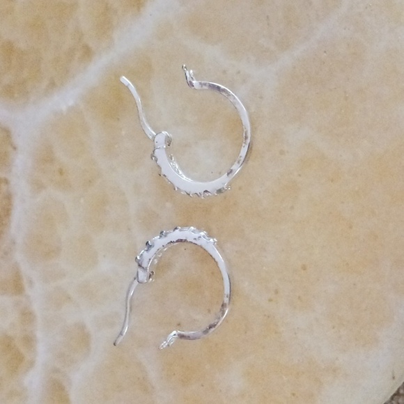 Silver Tone Rhinestone Small Hoop Earrings - Picture 1 of 7